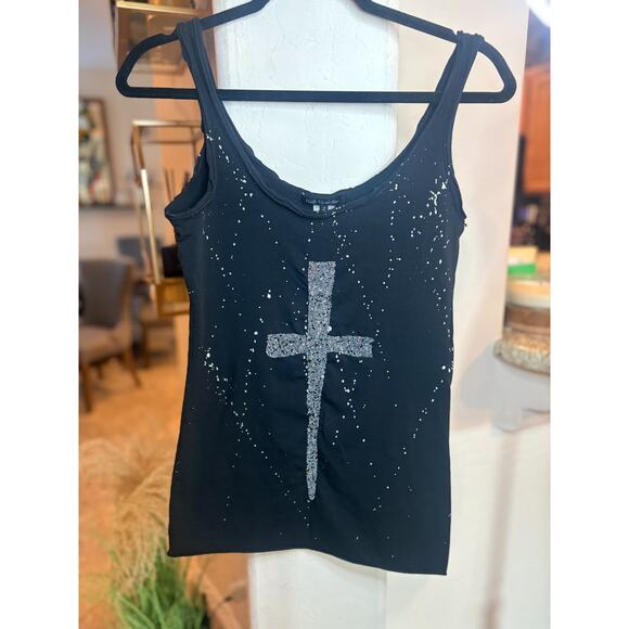 Heart Moon Star Vintage Black Tank Top Size Small Stretch 4-8 - Picture 1 of 4